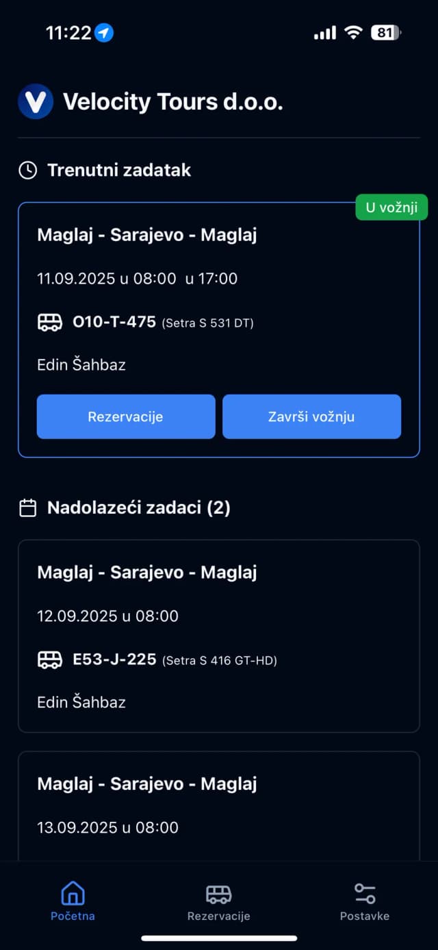 Pregled zaduženja u aplikaciji za vozače